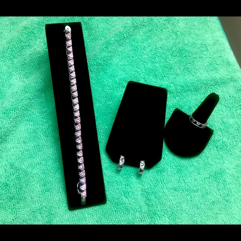 Suzanne Somers Pink & Black Earring Ring Bracelet - Picture 1 of 16